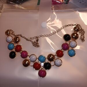 Avon Gold and Red Beaded Necklace